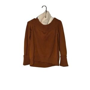 MONSE Merino Wool Turtleneck Sz L Brown Off White Attached Layer Preppy Luxury